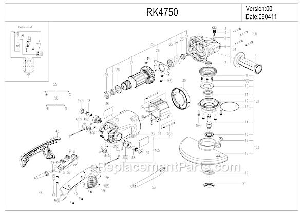 Rockwell RK4750 Angle Grinder Page A Diagram