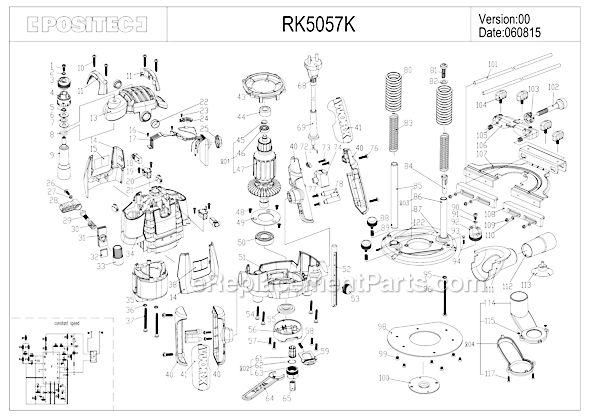 Rockwell RK5057K 3 HP Professional Plunge Router Page A Diagram