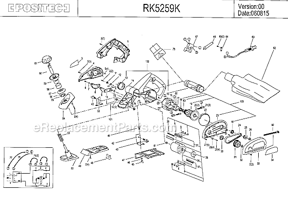 Rockwell RK5259K 3 1/4" 7.5Amp Pro-Grade Power Planer Page A Diagram