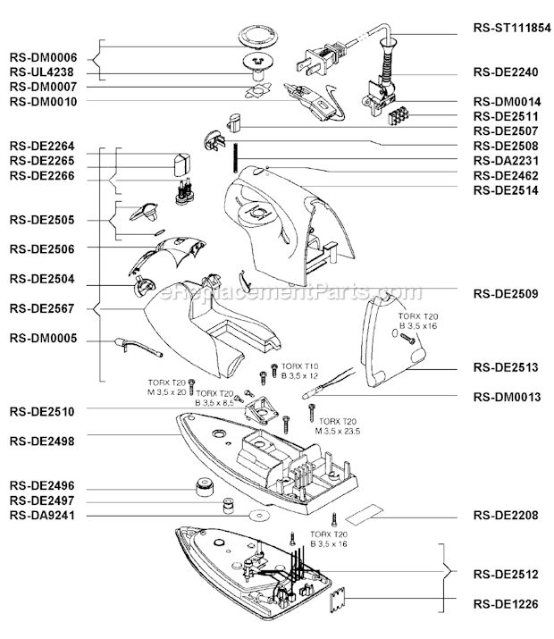 Rowenta DE435 Aqua Clip Iron Page A Diagram