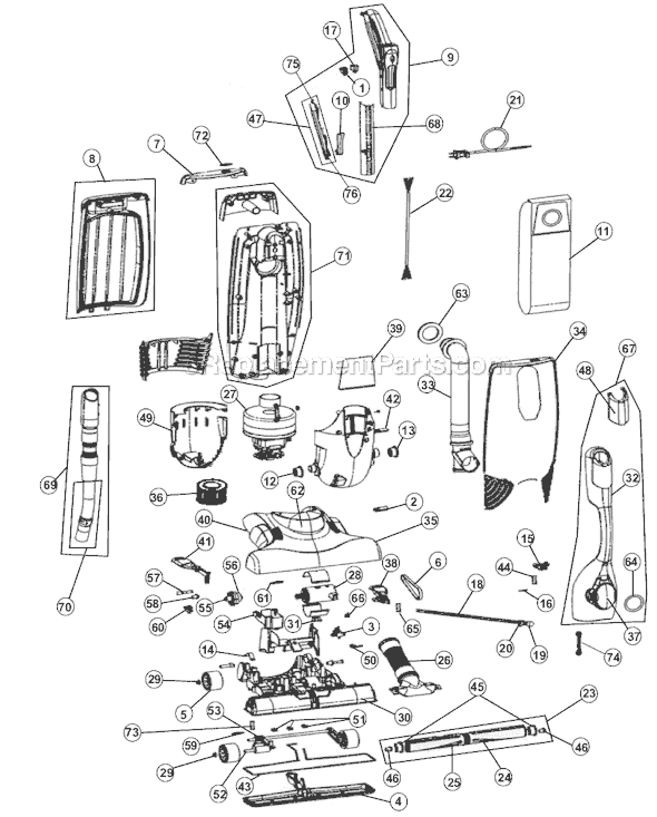 Royal RY9100 Power Cast Upright Vacuum Page A Diagram