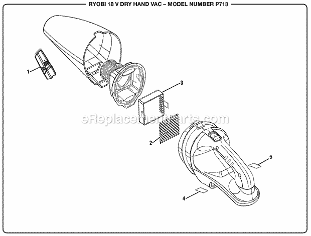 Ryobi P713 P713 18 Volt Dry Hand Vacuum General_Assembly Diagram