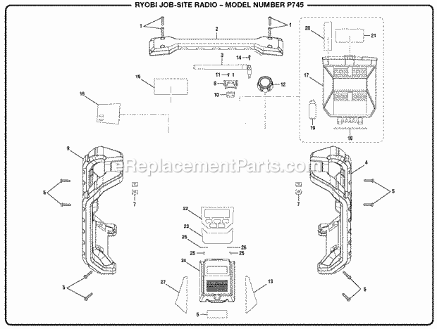Ryobi P745 18 Volt ToughTunes Radio/Charger Page A Diagram