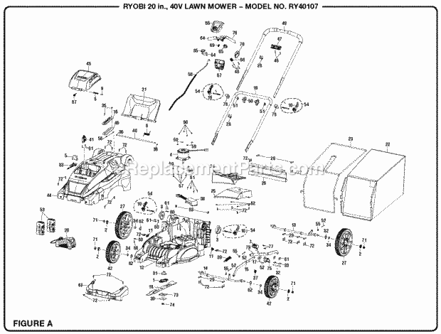 Ryobi RY40107 RY40107 20 In. 40 Volt Lawn Mower General_Assembly Diagram