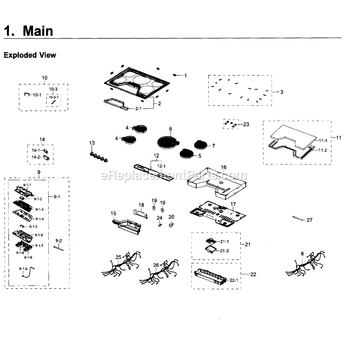 Samsung NZ30K6330RG (AA-00) Electric Cooktop Main Assembly Diagram