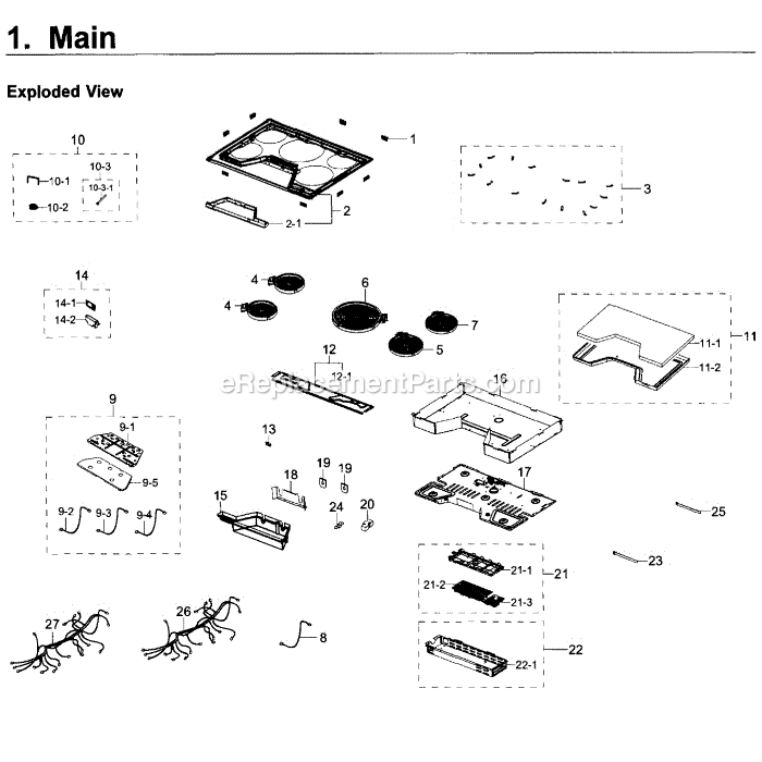 Samsung NZ30K7570RS (AA-00) Electric Cooktop Main Assembly Diagram