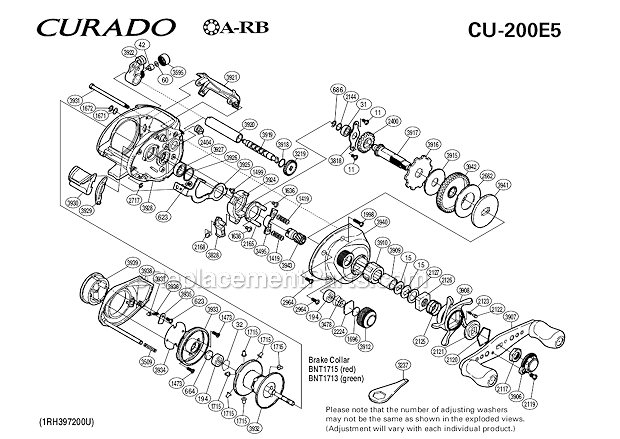 Shimano CU-200E5 Curado Baitcasting Reel Page A Diagram