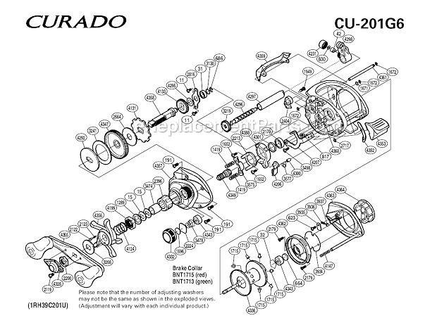 Shimano CU201G6 Low-Profile Baitcasting Curado Page A Diagram