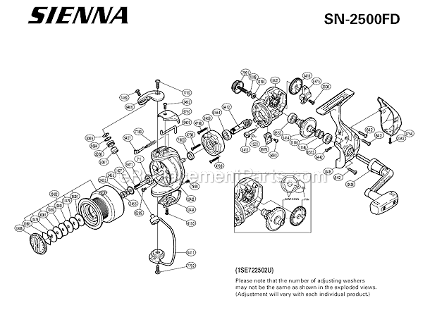 Shimano SN-2500FD Sienna RD Spinning Reel Page A Diagram