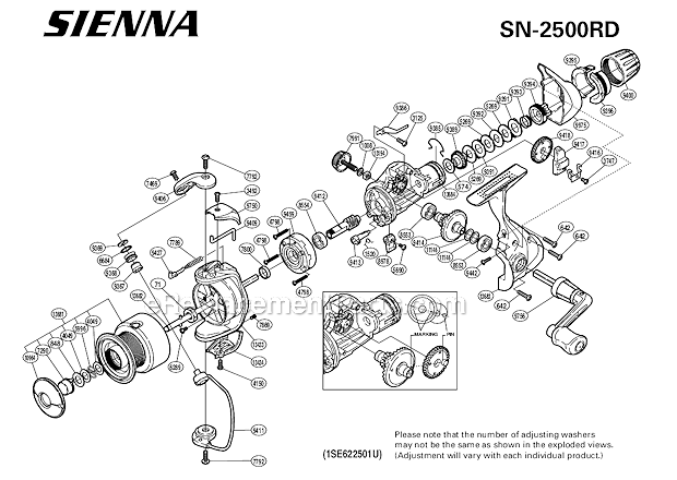 Shimano SN-2500RD Sienna RD Spinning Reel Page A Diagram