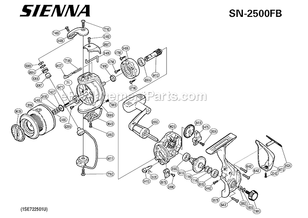 Shimano SN2500FB Sienna Spinning Reel Page A Diagram
