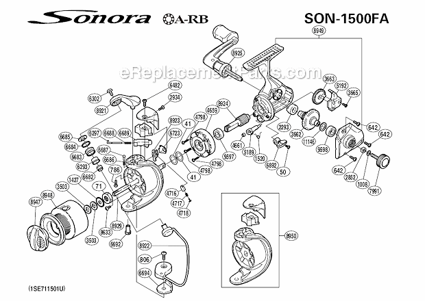 SHIMANO SPINNING REEL PART RD8949 Sonora 1500FA - Body Assembly -Imperfect 1 