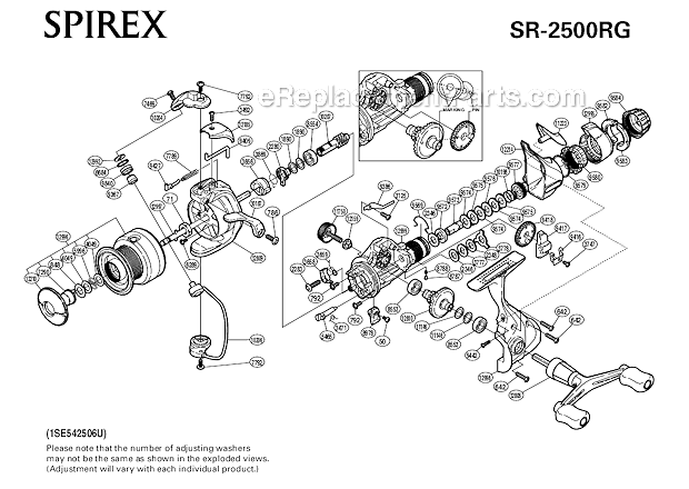 Shimano SR-2500RG Spirex Spinning Reel OEM Replacement Parts From