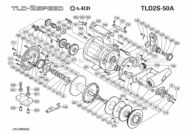 Shimano TLD2S-50A TLD 2 Speed Conventional Reel Page A Diagram