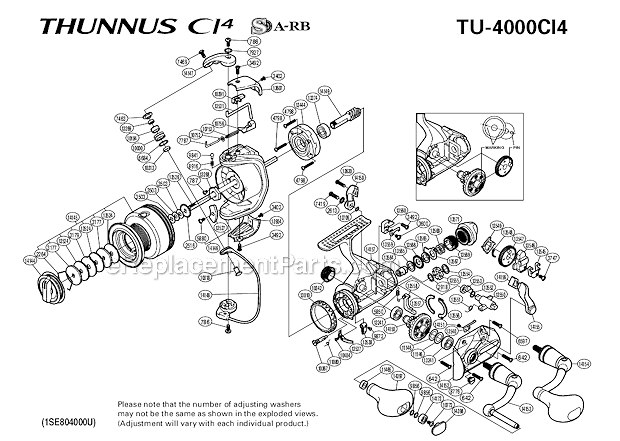 Shimano TU-4000CI4 Thunnis C14 Spinning Reel Page A Diagram