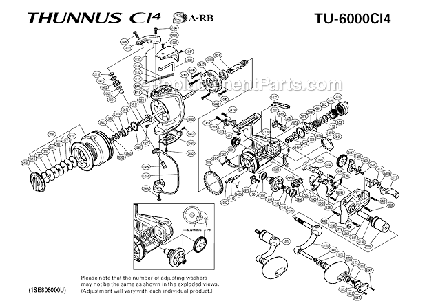 Shimano TU-6000CI4 Thunnis C14 Spinning Reel Page A Diagram