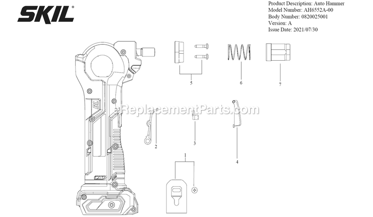 SKIL AH6552A-00 (A) Brushless 12v Auto Hammer Page A Diagram