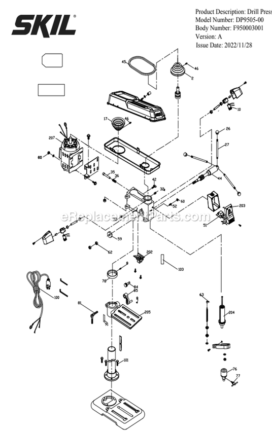 SKIL DP9505-00 (A) 6.2 Amp 10 In. Benchtop Drill Press Page A Diagram