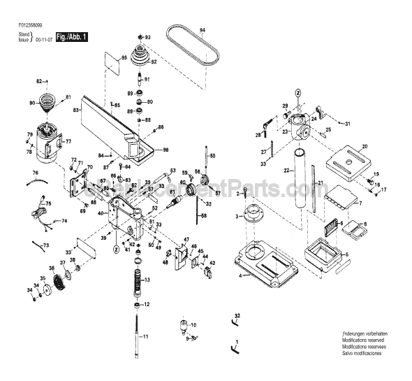 Skil HD3580 TYPE 1 (F012358099) 13 in. Drill Press Page A Diagram