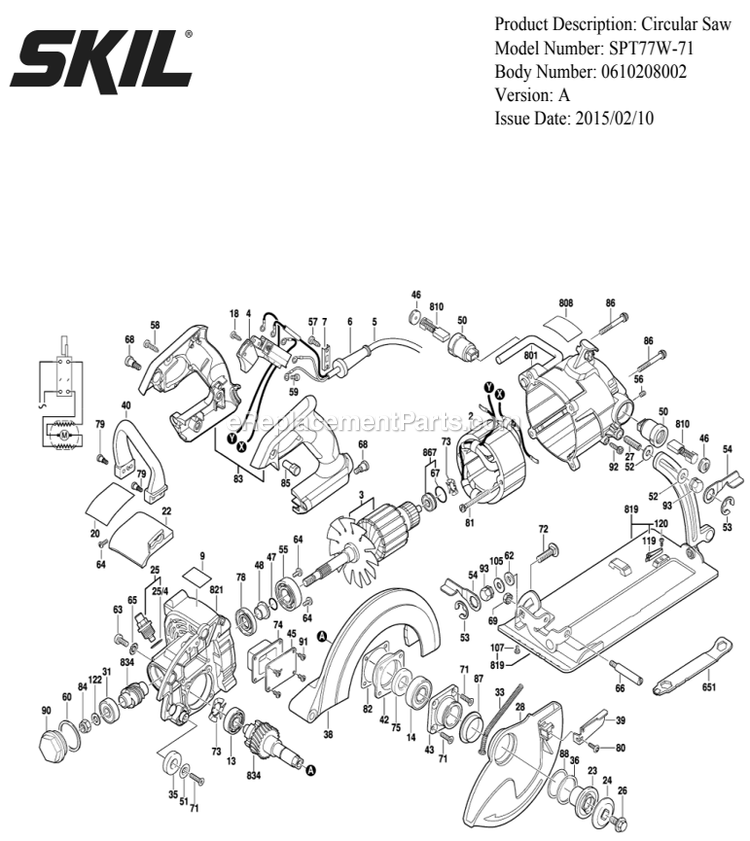 SKIL SPT77W-71 (A) 7-1 4 In. Worm Drive Skil With Twist Lock Plug Page A Diagram