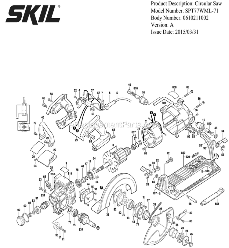 SKIL SPT77WML-71 (A) 7-1 4 In. Lightweight Worm Drive Skil With Twist Lock Plug Page A Diagram