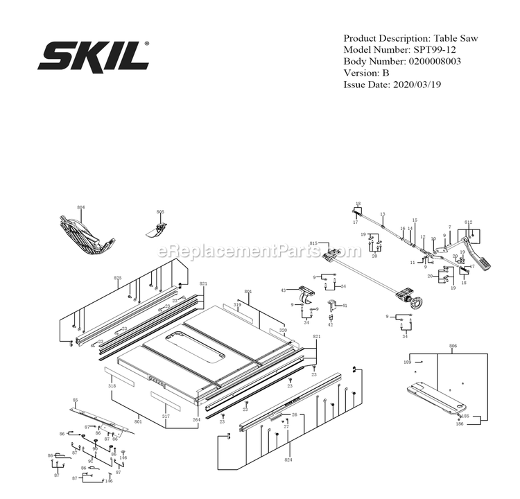 SKIL SPT99-12 (B) 10 In. Heavy Duty Worm Drive Table Saw With Stand Page A Diagram