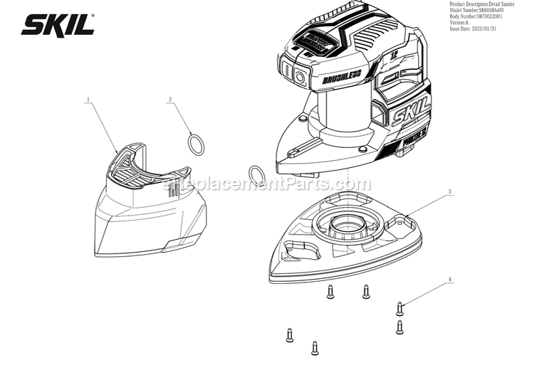 SKIL SR6608A-00 (A) Brushless 12v Compact Detail Sander Kit Page A Diagram
