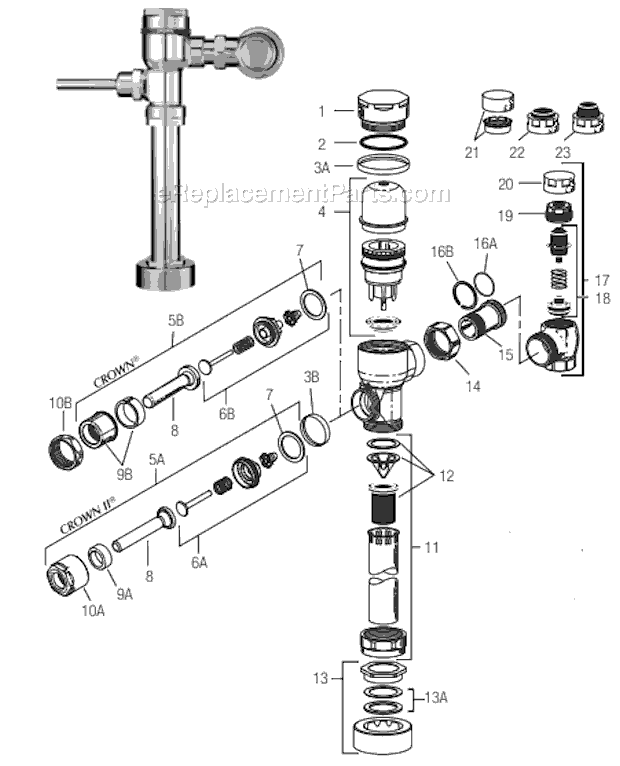 Sloan Crown Manual Flushometer Flushometer Assembly Diagram