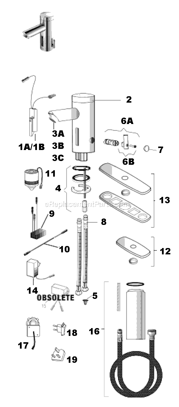 Sloan EAF-200 Lino Hardwire Faucet Page A Diagram