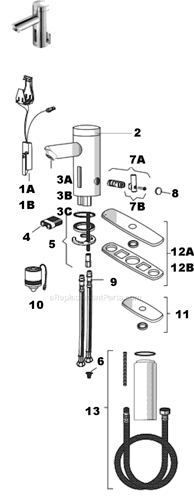 Sloan EAF-250 Lino Hardwire Faucet Page A Diagram