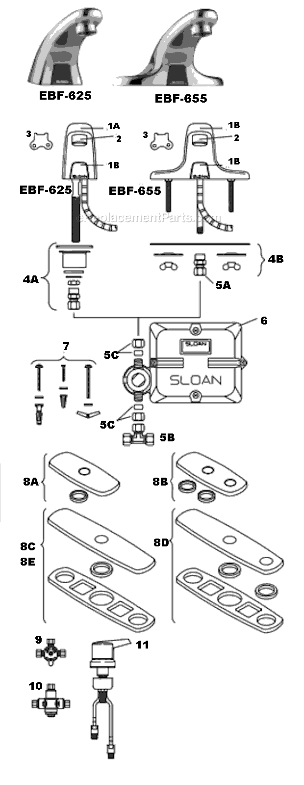 Sloan EBF-625 Optima Plus Battery Faucet Page A Diagram