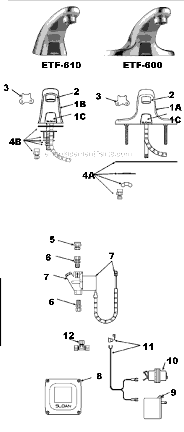 Sloan ETF-600 Optma Hardwire Faucet Page A Diagram