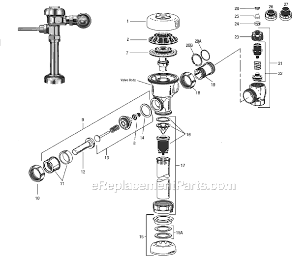 Sloan Regal (XL) Manual Flushometer Page A Diagram