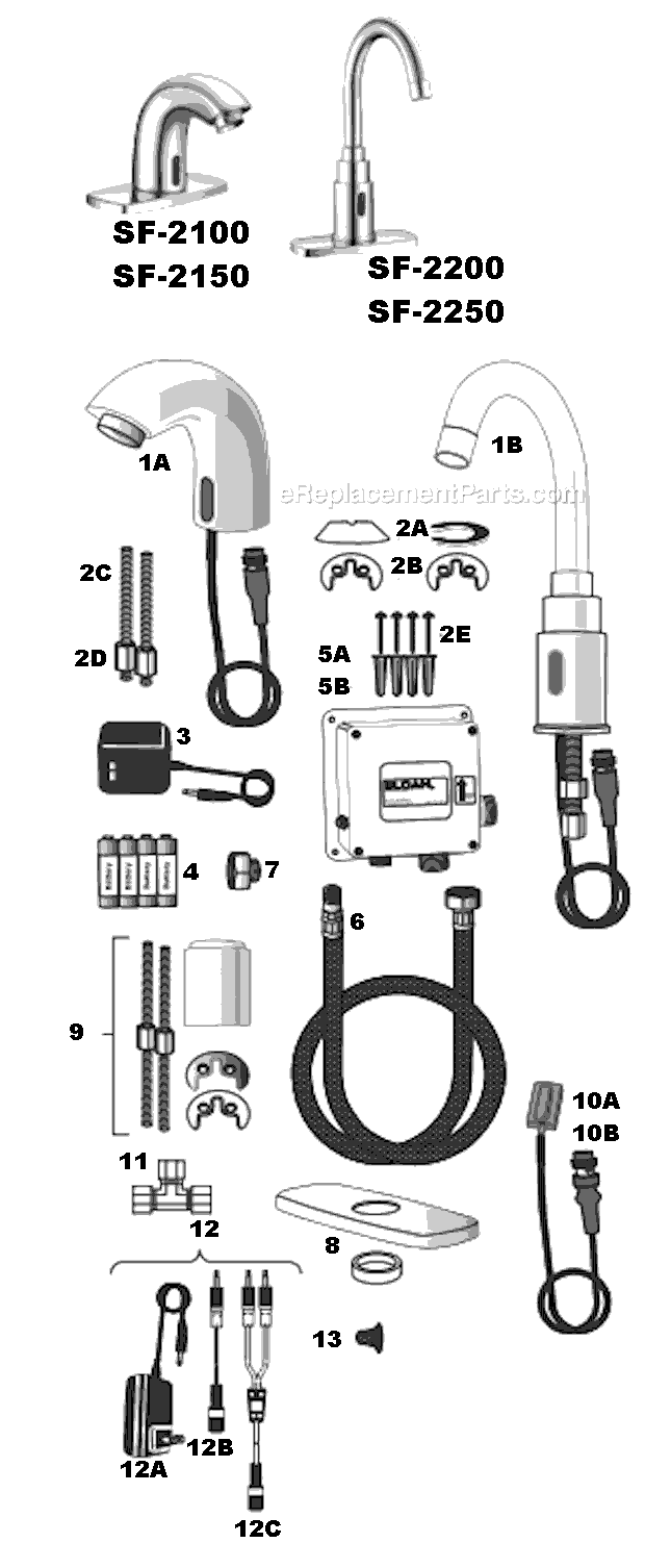 Sloan SF-2100 Optima Battery Faucet Page A Diagram