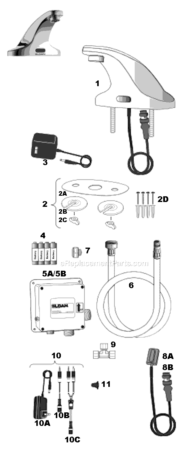 Sloan SF-2300 Optima Battery Faucet Page A Diagram