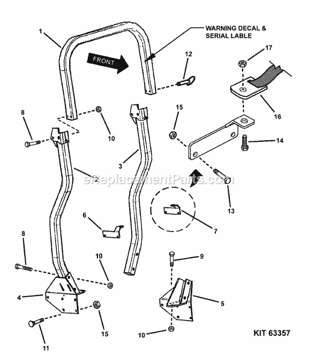 Snapper 7063357 Roll Over Protection (Rop) Kit, Universal Folding, Nzm Accessory Universal Folding Rop Kit Diagram