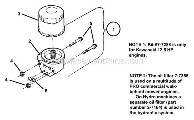 Snapper 7077288 Kit, Oil Filter Oil Filters Diagram