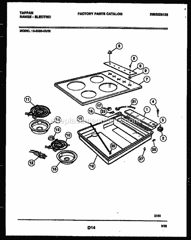 Tappan 13-2620-00-02 Electric Countertop Range - Electric - 5995228136 Cooktop Parts Diagram