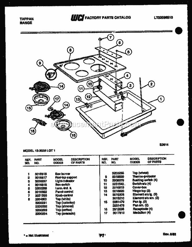Tappan 13-3028-66-01 Electric Range - Electric - Lt32088510 Cooktop Parts Diagram