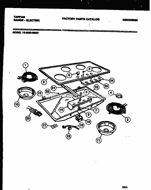Tappan 13-3620-23-02 Electric Countertop Range - Electric - 5995226965 Electric Smooth Top and Cooktop Par Diagram