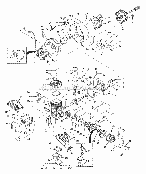Tecumseh 1500-1550A 2 Cycle Horizontal Engine Engine Parts List Diagram