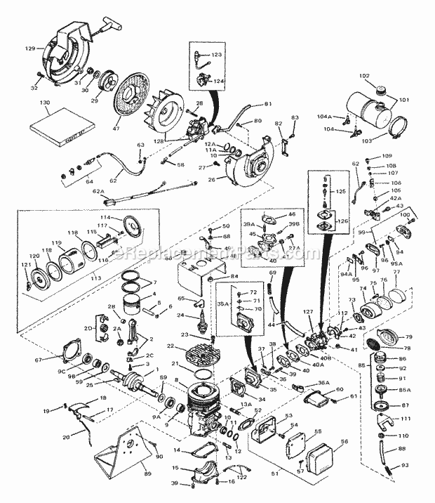 Tecumseh 1500-1576A 2 Cycle Horizontal Engine Engine Parts List Diagram