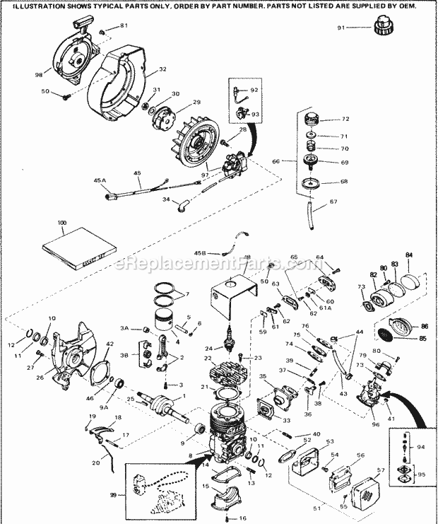 Tecumseh 1500-1585-A 2 Cycle Horizontal Engine Engine Parts List Diagram