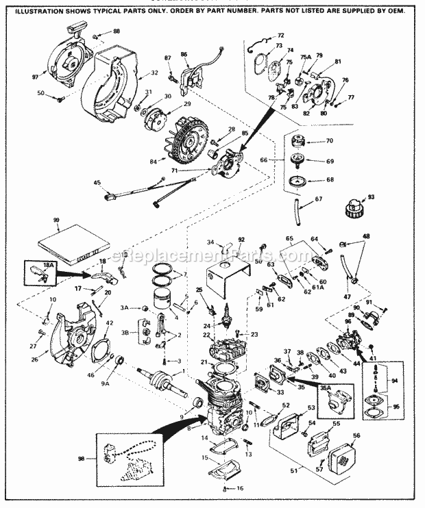 Tecumseh AH520-1601A 2 Cycle Horizontal Engine Engine Parts List Diagram