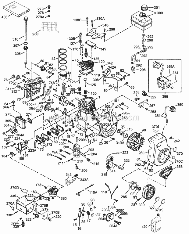 Tecumseh HSK40-55610V 4 Cycle Horizontal Engine Engine Parts List Diagram