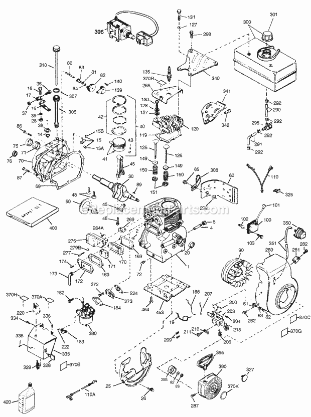 Tecumseh HSK60-76001B 4 Cycle Horizontal Engine Engine Parts List Diagram