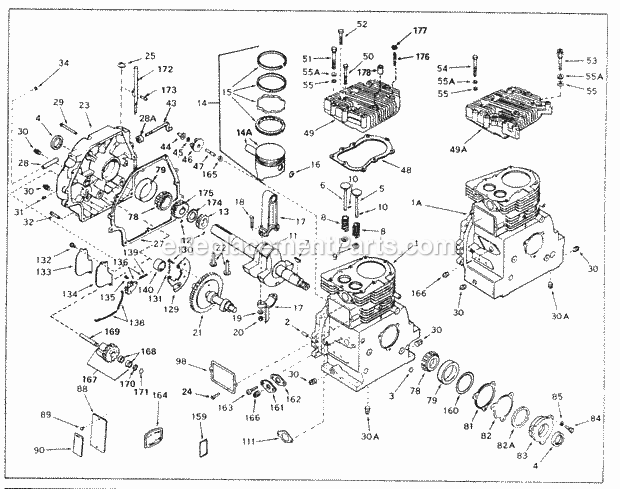 Tecumseh SBH-SBH-172A 4 Cycle Short Block Engine Engine Parts List Diagram