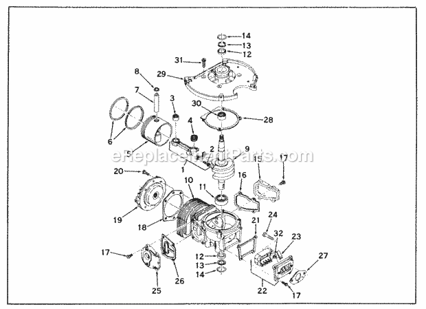 Tecumseh SBV-710361A 2 Cycle Short Block Engine Engine Parts List Diagram