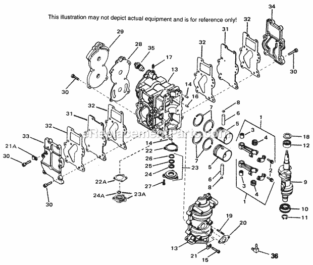 Tecumseh SBV-710384B 2 Cycle Short Block Engine Engine Parts List Diagram
