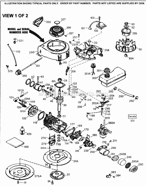 Tecumseh SBV-SBV-1396A 4 Cycle Short Block Engine Engine Parts List #1 Diagram